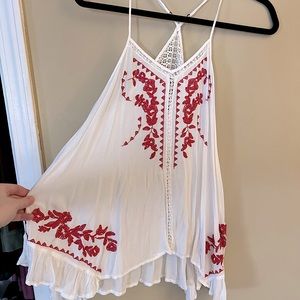 Xhilaration XL white with red embroidery summer tank